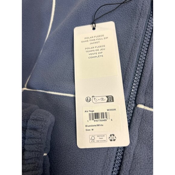 NWT Alo Yoga Polar Fleece Game Time Full Zip Jacket Bluestone/White Size Medium - Picture 8 of 8